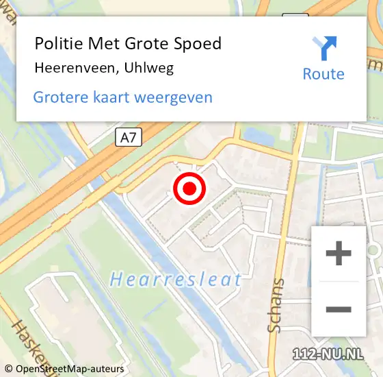 Locatie op kaart van de 112 melding: Politie Met Grote Spoed Naar Heerenveen, Uhlweg op 30 juli 2024 07:02