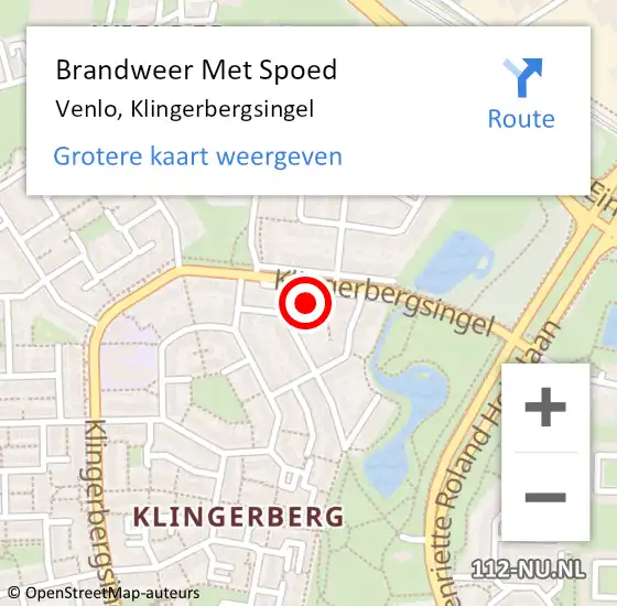 Locatie op kaart van de 112 melding: Brandweer Met Spoed Naar Venlo, Klingerbergsingel op 30 juli 2024 07:26