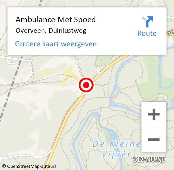 Locatie op kaart van de 112 melding: Ambulance Met Spoed Naar Overveen, Duinlustweg op 30 juli 2024 07:57