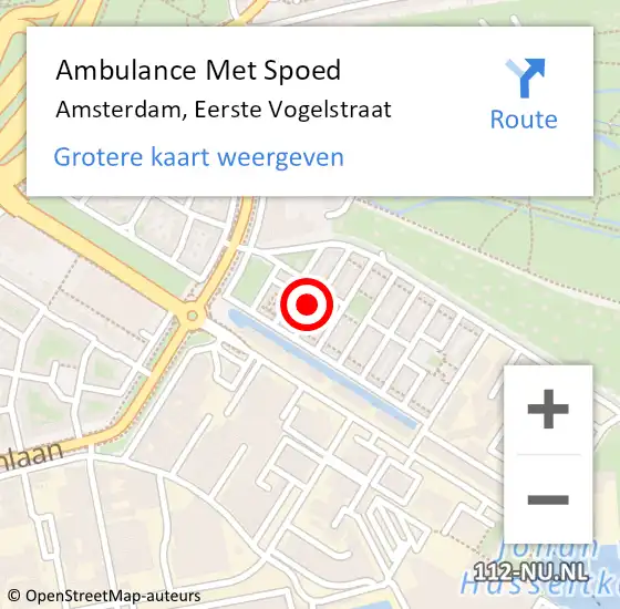 Locatie op kaart van de 112 melding: Ambulance Met Spoed Naar Amsterdam, Eerste Vogelstraat op 30 juli 2024 08:06