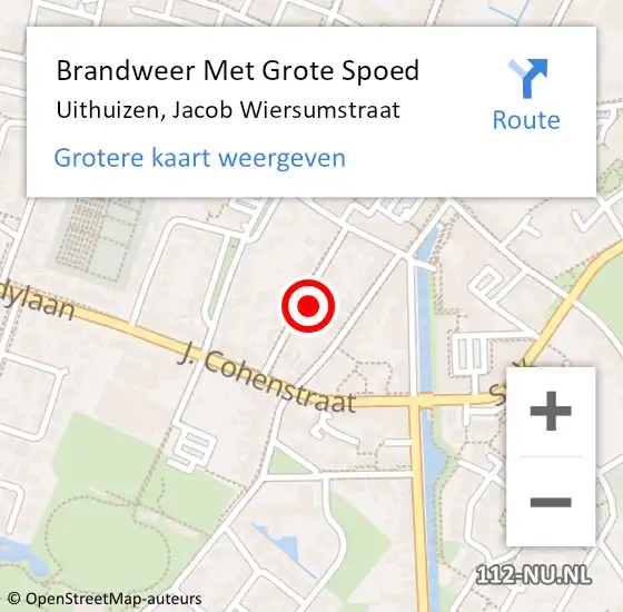 Locatie op kaart van de 112 melding: Brandweer Met Grote Spoed Naar Uithuizen, Jacob Wiersumstraat op 30 juli 2024 09:05