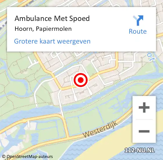 Locatie op kaart van de 112 melding: Ambulance Met Spoed Naar Hoorn, Papiermolen op 30 juli 2024 09:17