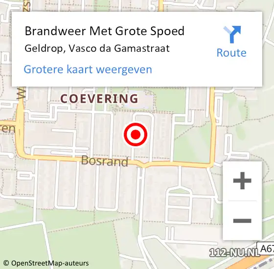 Locatie op kaart van de 112 melding: Brandweer Met Grote Spoed Naar Geldrop, Vasco da Gamastraat op 30 juli 2024 09:24