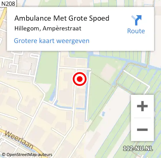 Locatie op kaart van de 112 melding: Ambulance Met Grote Spoed Naar Hillegom, Ampèrestraat op 30 juli 2024 09:30