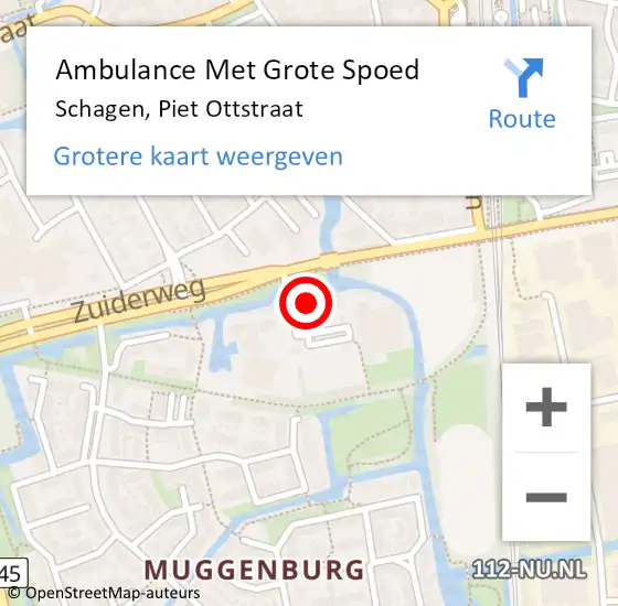 Locatie op kaart van de 112 melding: Ambulance Met Grote Spoed Naar Schagen, Piet Ottstraat op 30 juli 2024 09:43