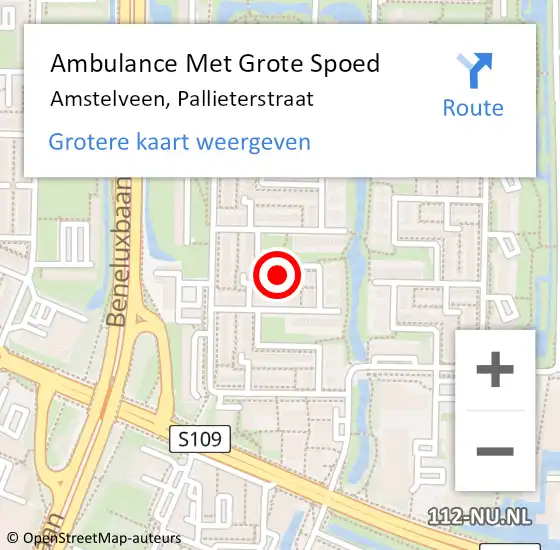 Locatie op kaart van de 112 melding: Ambulance Met Grote Spoed Naar Amstelveen, Pallieterstraat op 30 juli 2024 10:09