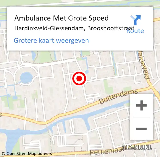 Locatie op kaart van de 112 melding: Ambulance Met Grote Spoed Naar Hardinxveld-Giessendam, Brooshooftstraat op 30 juli 2024 10:19