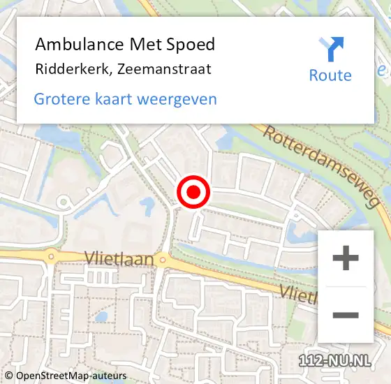 Locatie op kaart van de 112 melding: Ambulance Met Spoed Naar Ridderkerk, Zeemanstraat op 30 juli 2024 10:52