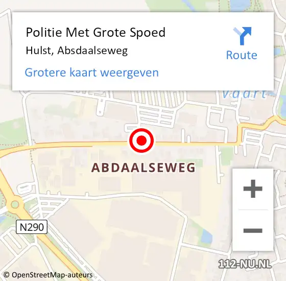 Locatie op kaart van de 112 melding: Politie Met Grote Spoed Naar Hulst, Absdaalseweg op 30 juli 2024 10:59