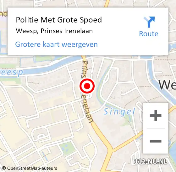 Locatie op kaart van de 112 melding: Politie Met Grote Spoed Naar Weesp, Prinses Irenelaan op 30 juli 2024 11:02