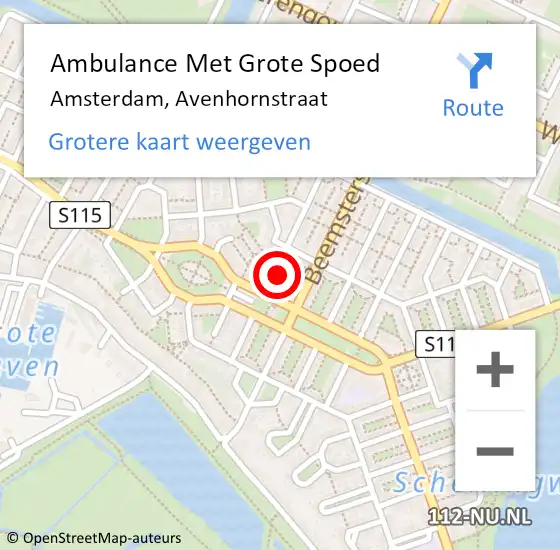 Locatie op kaart van de 112 melding: Ambulance Met Grote Spoed Naar Amsterdam, Avenhornstraat op 30 juli 2024 11:07