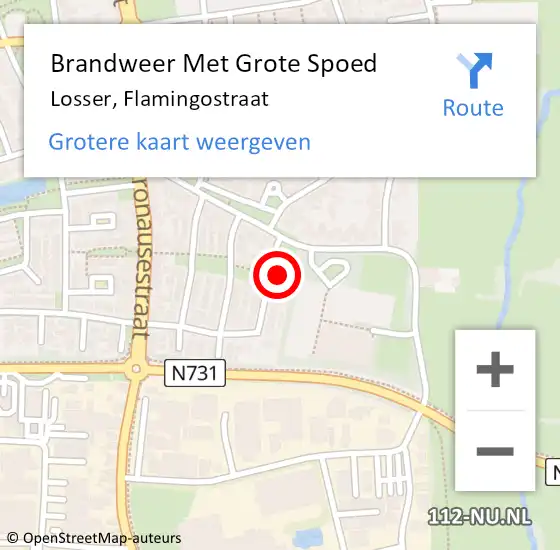 Locatie op kaart van de 112 melding: Brandweer Met Grote Spoed Naar Losser, Flamingostraat op 30 juli 2024 11:08