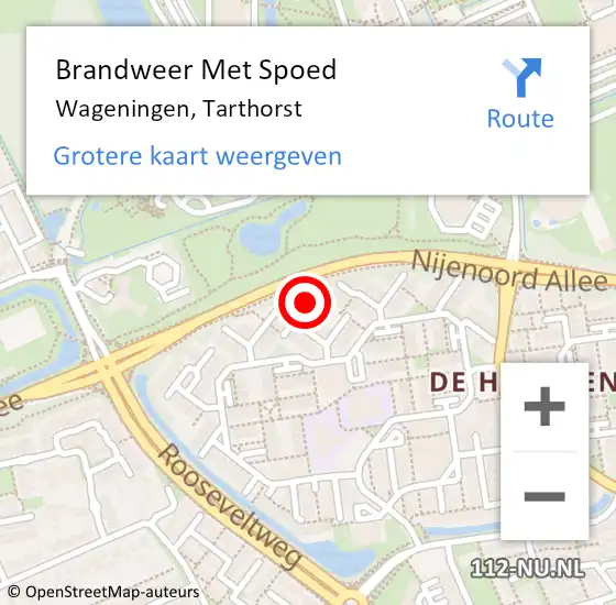 Locatie op kaart van de 112 melding: Brandweer Met Spoed Naar Wageningen, Tarthorst op 30 juli 2024 11:26