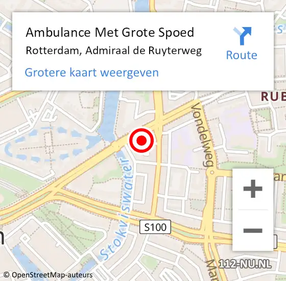 Locatie op kaart van de 112 melding: Ambulance Met Grote Spoed Naar Rotterdam, Admiraal de Ruyterweg op 30 juli 2024 11:46