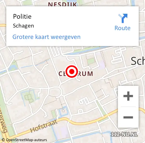 Locatie op kaart van de 112 melding: Politie Schagen op 30 juli 2024 11:47