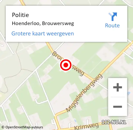 Locatie op kaart van de 112 melding: Politie Hoenderloo, Brouwersweg op 30 juli 2024 12:00