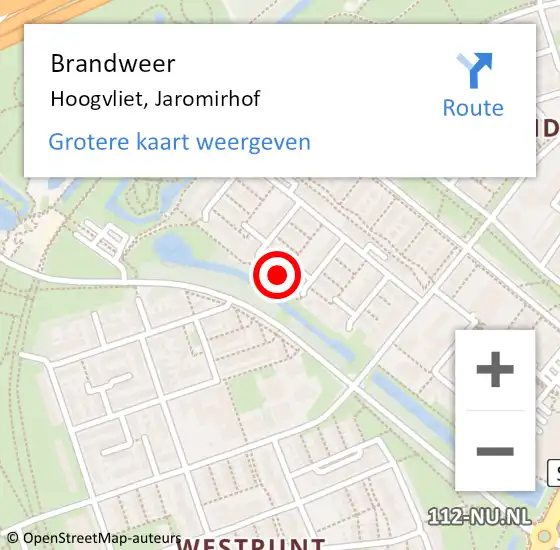 Locatie op kaart van de 112 melding: Brandweer Hoogvliet, Jaromirhof op 30 juli 2024 12:17