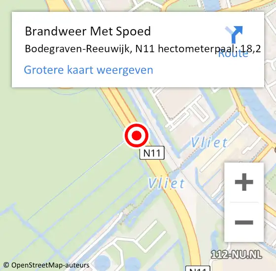 Locatie op kaart van de 112 melding: Brandweer Met Spoed Naar Bodegraven-Reeuwijk, N11 hectometerpaal: 18,2 op 30 juli 2024 12:32