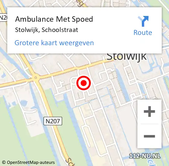 Locatie op kaart van de 112 melding: Ambulance Met Spoed Naar Stolwijk, Schoolstraat op 30 juli 2024 12:35