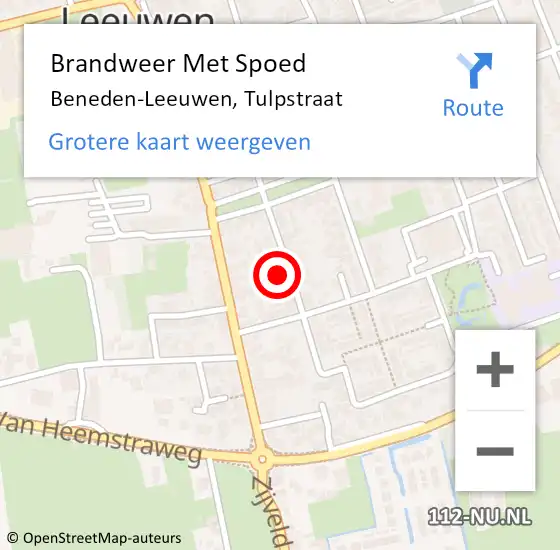 Locatie op kaart van de 112 melding: Brandweer Met Spoed Naar Beneden-Leeuwen, Tulpstraat op 30 juli 2024 12:47