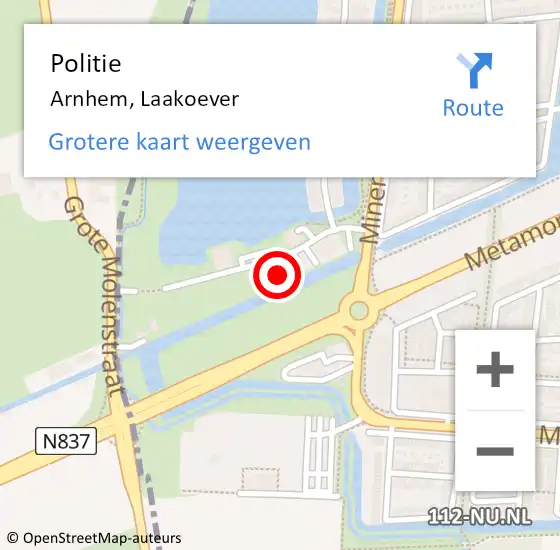 Locatie op kaart van de 112 melding: Politie Arnhem, Laakoever op 30 juli 2024 12:48