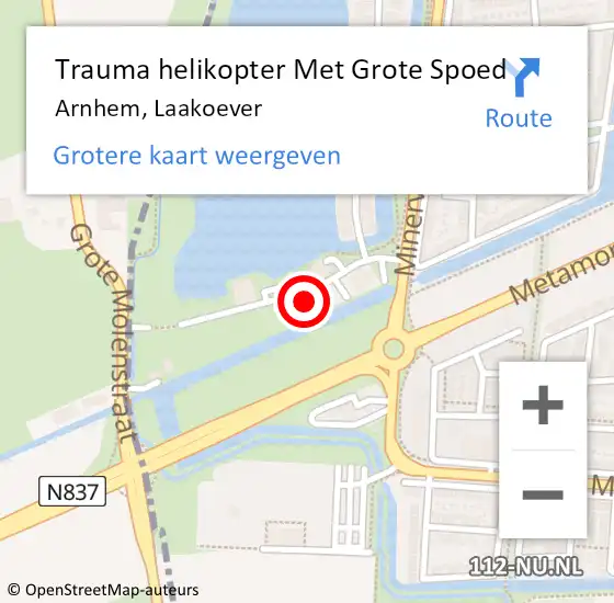 Locatie op kaart van de 112 melding: Trauma helikopter Met Grote Spoed Naar Arnhem, Laakoever op 30 juli 2024 12:51