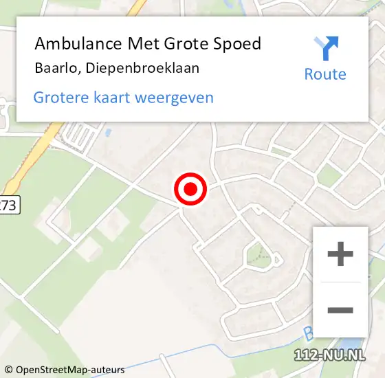 Locatie op kaart van de 112 melding: Ambulance Met Grote Spoed Naar Baarlo, Diepenbroeklaan op 14 oktober 2014 18:59