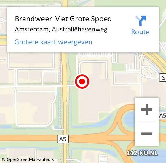 Locatie op kaart van de 112 melding: Brandweer Met Grote Spoed Naar Amsterdam, Australiëhavenweg op 30 juli 2024 13:14