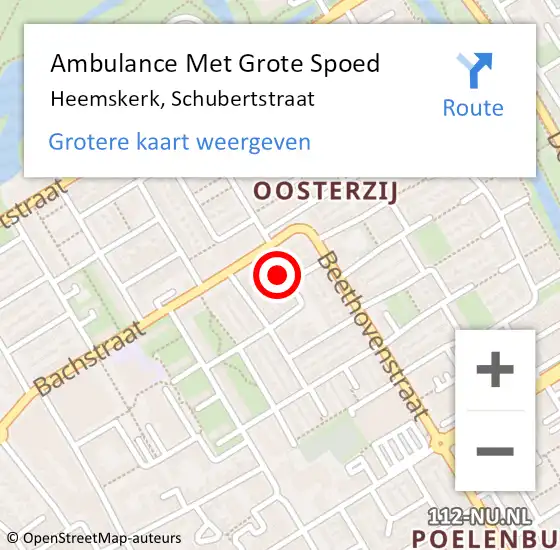 Locatie op kaart van de 112 melding: Ambulance Met Grote Spoed Naar Heemskerk, Schubertstraat op 30 juli 2024 13:15