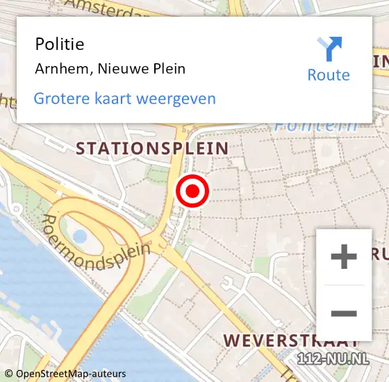 Locatie op kaart van de 112 melding: Politie Arnhem, Nieuwe Plein op 30 juli 2024 13:38