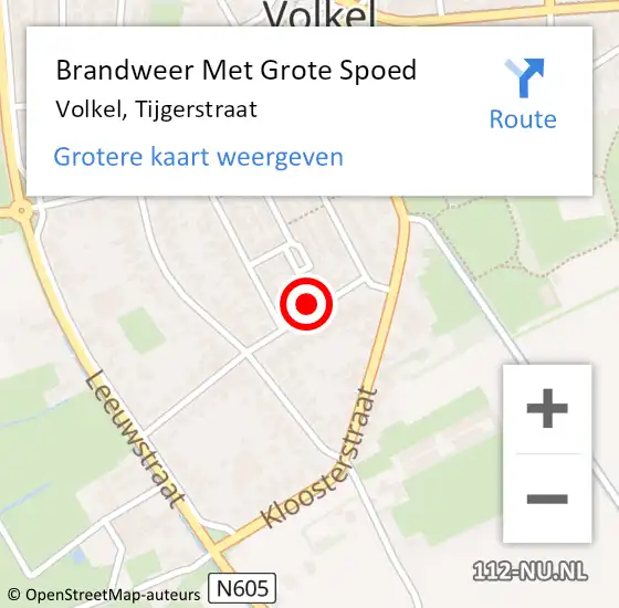 Locatie op kaart van de 112 melding: Brandweer Met Grote Spoed Naar Volkel, Tijgerstraat op 30 juli 2024 13:40