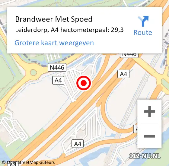 Locatie op kaart van de 112 melding: Brandweer Met Spoed Naar Leiderdorp, A4 hectometerpaal: 29,3 op 30 juli 2024 13:44