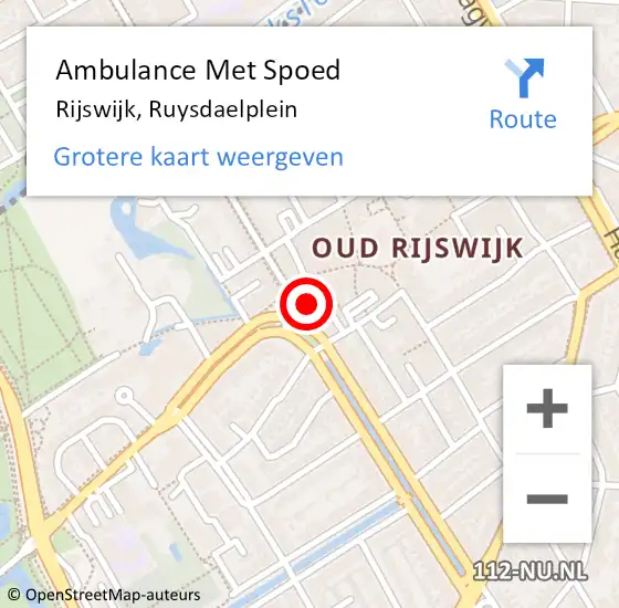 Locatie op kaart van de 112 melding: Ambulance Met Spoed Naar Rijswijk, Ruysdaelplein op 30 juli 2024 13:56