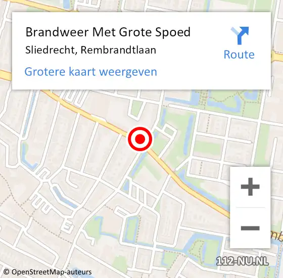 Locatie op kaart van de 112 melding: Brandweer Met Grote Spoed Naar Sliedrecht, Rembrandtlaan op 30 juli 2024 14:03