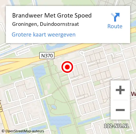 Locatie op kaart van de 112 melding: Brandweer Met Grote Spoed Naar Groningen, Duindoornstraat op 14 oktober 2014 19:06