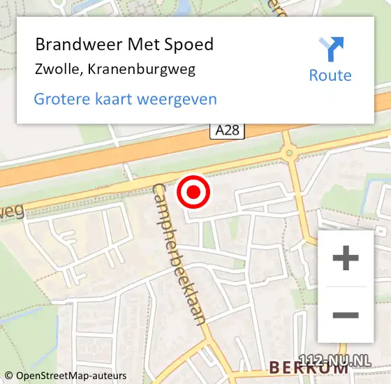 Locatie op kaart van de 112 melding: Brandweer Met Spoed Naar Zwolle, Kranenburgweg op 30 juli 2024 14:08