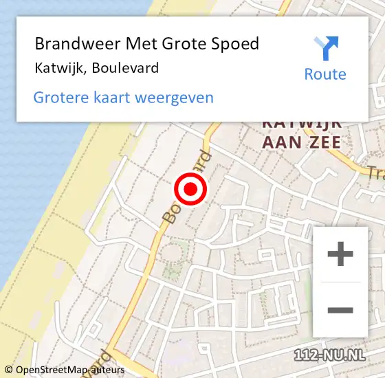 Locatie op kaart van de 112 melding: Brandweer Met Grote Spoed Naar Katwijk, Boulevard op 30 juli 2024 14:16