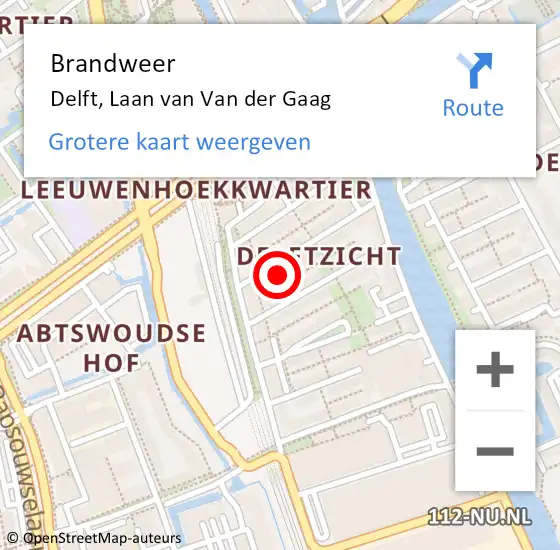 Locatie op kaart van de 112 melding: Brandweer Delft, Laan van Van der Gaag op 30 juli 2024 14:21