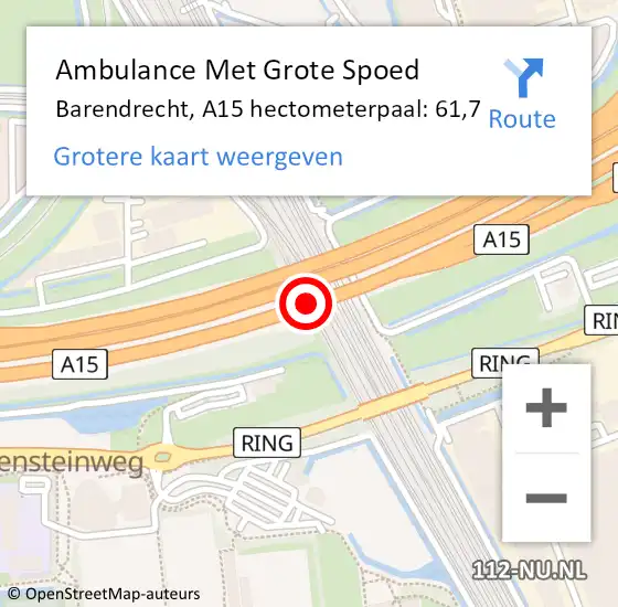 Locatie op kaart van de 112 melding: Ambulance Met Grote Spoed Naar Barendrecht, A15 hectometerpaal: 61,7 op 30 juli 2024 15:01