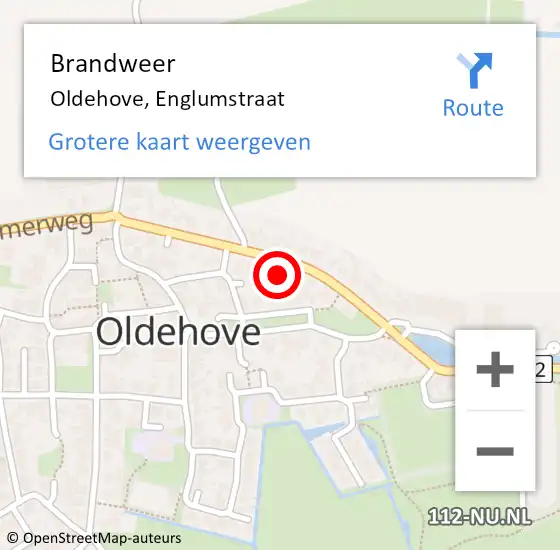 Locatie op kaart van de 112 melding: Brandweer Oldehove, Englumstraat op 30 juli 2024 15:19