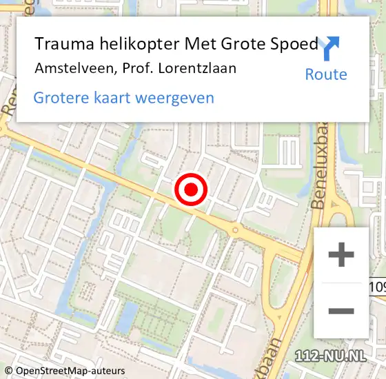 Locatie op kaart van de 112 melding: Trauma helikopter Met Grote Spoed Naar Amstelveen, Prof. Lorentzlaan op 30 juli 2024 15:26