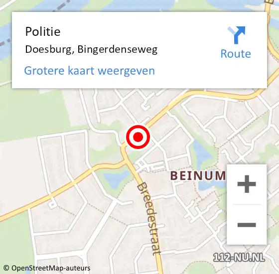 Locatie op kaart van de 112 melding: Politie Doesburg, Bingerdenseweg op 30 juli 2024 16:13