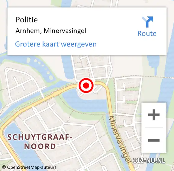 Locatie op kaart van de 112 melding: Politie Arnhem, Minervasingel op 30 juli 2024 16:22
