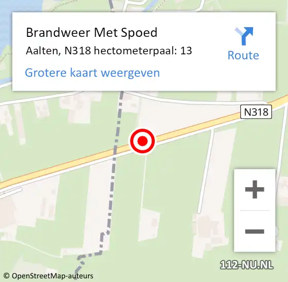 Locatie op kaart van de 112 melding: Brandweer Met Spoed Naar Aalten, N318 hectometerpaal: 13 op 30 juli 2024 16:25