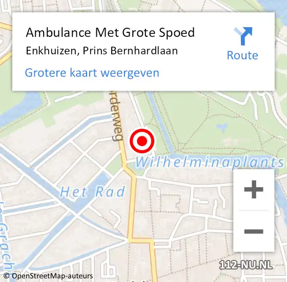 Locatie op kaart van de 112 melding: Ambulance Met Grote Spoed Naar Enkhuizen, Prins Bernhardlaan op 30 juli 2024 16:25