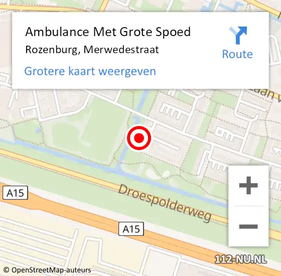 Locatie op kaart van de 112 melding: Ambulance Met Grote Spoed Naar Rozenburg, Merwedestraat op 30 juli 2024 16:30