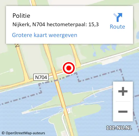 Locatie op kaart van de 112 melding: Politie Nijkerk, N704 hectometerpaal: 15,3 op 30 juli 2024 16:57