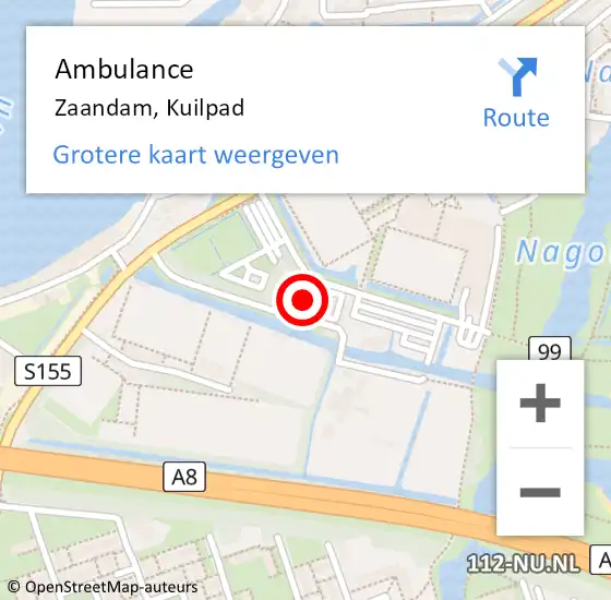 Locatie op kaart van de 112 melding: Ambulance Zaandam, Kuilpad op 30 juli 2024 17:39