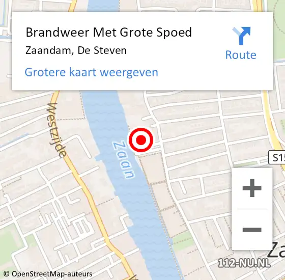 Locatie op kaart van de 112 melding: Brandweer Met Grote Spoed Naar Zaandam, De Steven op 30 juli 2024 17:50