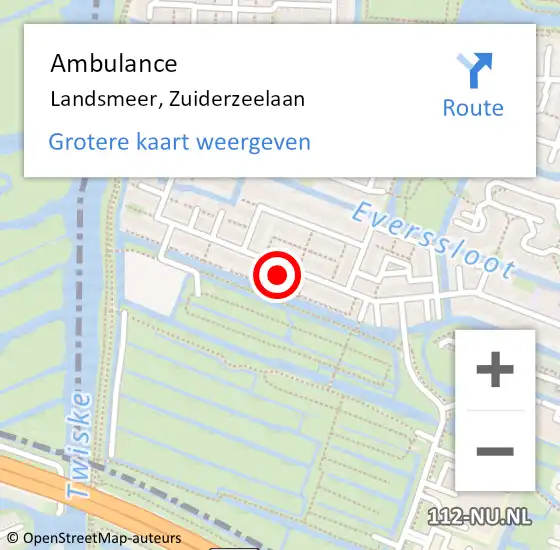 Locatie op kaart van de 112 melding: Ambulance Landsmeer, Zuiderzeelaan op 30 juli 2024 18:05